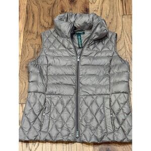 Lauren Ralph‎ Lauren Women's Quilted Down Puffer Vest Small Taupe Buckle Back